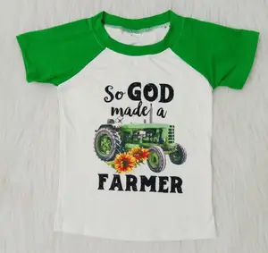 So god made a farmer boy T-shirt boy summer shirt short sleeve letter shirt boutique kids clothing