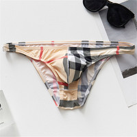 Best-seller Slip confortable en soie glacée imprimée pour homme avec string élastique à taille basse Bikini sexy en nylon pour homme G-string