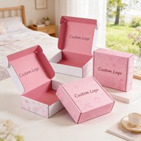 Cajas de Envío de Cartón Corrugado Personalizadas en Negro, Blanco y Rosa para Maquillaje, Cosméticos y Lápiz Labial, con Logotipo
