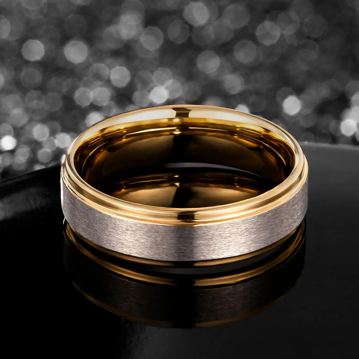 التنغستن كاربايد خاتم الذهب الزفاف العصابات ، مطلية بالذهب 24K الذهب خاتم التنغستن خاتم الزواج للرجال