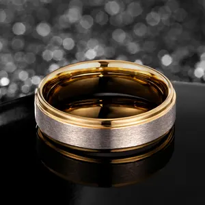 Carburo de tungsteno anillo de oro y bandas de boda 24K chapado en oro anillo de tungsteno de oro bandas de boda para hombre