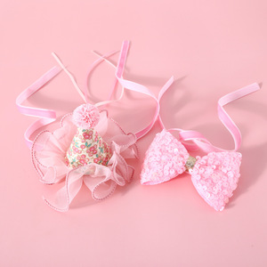 Collier à nœud <span class=keywords><strong>papillon</strong></span> à paillettes pour chat, <span class=keywords><strong>chien</strong></span>, lapin, avec dentelle florale, pour anniversaire, <span class=keywords><strong>mariage</strong></span>, toutes saisons, chapeau, accessoire de tête, ensemble féerique - Product Image 4