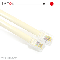 Cable Telefónico Modular RJ9, Conexión Cruzada Recta 4P4C, Patrón Plano, Longitudes Disponibles de 1, 3, 7 y 25 Pies