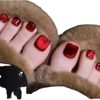 Faux ongles de pieds magnétiques en ABS, motif œil de chat rouge, avec rubis scintillants, réutilisables, couverture complète, pailletés, pour femmes, DIY