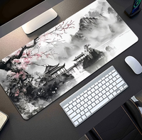 Alfombrilla de Ratón para Juegos con Diseño de Flores de Cerezo en Acuarela Estilo Japonés en Blanco y Negro, XL, Extragrande, para Teclado y Ratón