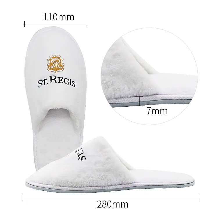 St Regis Hotel Slipper Zacht Koraal Fluwelen Slippers Borduurwerk Custom Logo Luxe 5 Sterren Hotel Slipper