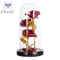Roses éternelles en feuille d'or 24K, dôme en verre avec lumière LED, cadeaux de mariage pour la fête des mères, 2022