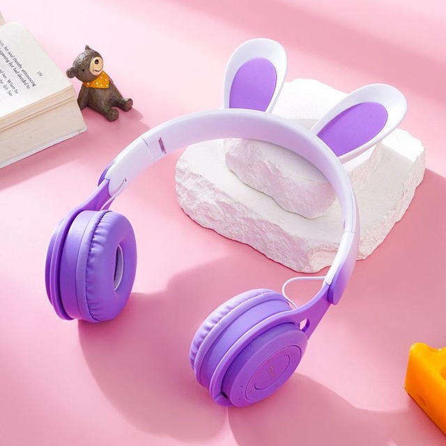 Custom M6R Rainbow Luminous Rabbit Ear Bluetooth Headphone with Mic Support TF Card Playback Macaron Wireless & Wired Headset