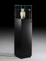 Vitrine sur pied Apache 16 pouces avec base de rangement, tiroir verrouillable et éclairage LED, en bois de pin noir, pour bijouterie