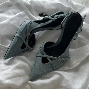 Nouvelles sandales à talons aiguilles pointus en jean pour femme - Tendance estivale et élégance - Product Image 1