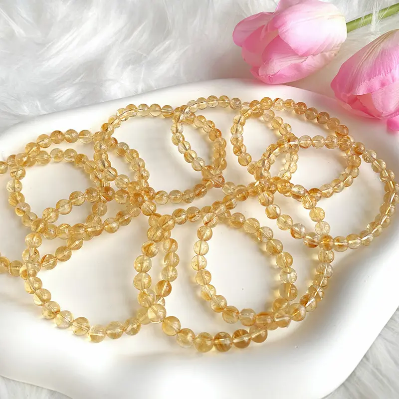 Bracelet en pierre naturelle glace pilée cristal jaune perle ronde bracelets perlés pierre gemme topaze bracelets en cristal de quartz guérison