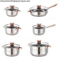 Vente en gros d'ustensiles de cuisine 12 pièces en acier inoxydable Ensemble professionnel de casseroles et poêles de qualité chef