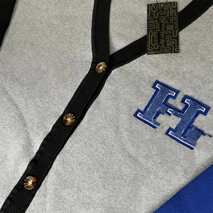 High Quality Hamptoon <b>University</b> Varsity Embroidered Solid Long Sleeve V-neck 100% Cotton Cardigan Sweater - Product Image 6