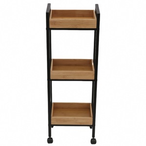 Carrito de almacenamiento de bambú moderno personalizado de <span class=keywords><strong>3</strong></span> niveles, práctico uso en la cocina del hogar con diseño desmontable para baño y sala de estar - Product Image 3