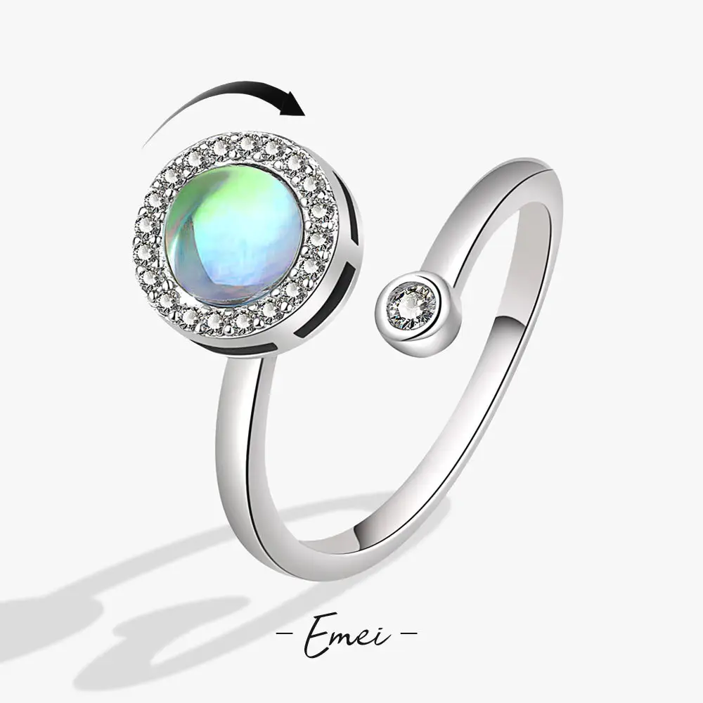 Anello Spinner regolabile con zirconi cubici in pietra ovale blu naturale delicato di lusso per le donne anelli rotanti con opale colorato