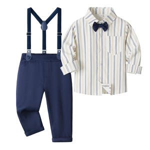 Nouvelle Arrivée Ensemble Chemise Rayée à Manches Longues et Pantalon à Bretelles pour Garçons Tenue Formelle pour Tout-Petits Fournisseur ODM OEM - Product Image 2