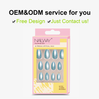 Fournisseur d'ongles haut de gamme Nailway, ongles press-on personnalisés de couleur bleu clair, forme amande, effet œil de chat, à coller sur les doigts