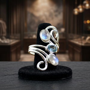 Anillos de Piedras Preciosas Ovaladas de Topacio Azul Piedra Lunar, Plata de Ley 925, para Bodas y Fiestas, Joyería Moderna Personalizable al por Mayor - Product Image 3