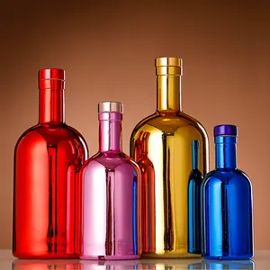 100ml 200ml 375ml 500ml 750ml recyclable Round Empty Tequila Liquor Wine Whisky Vodka Glass Electroplating Glass Bottles