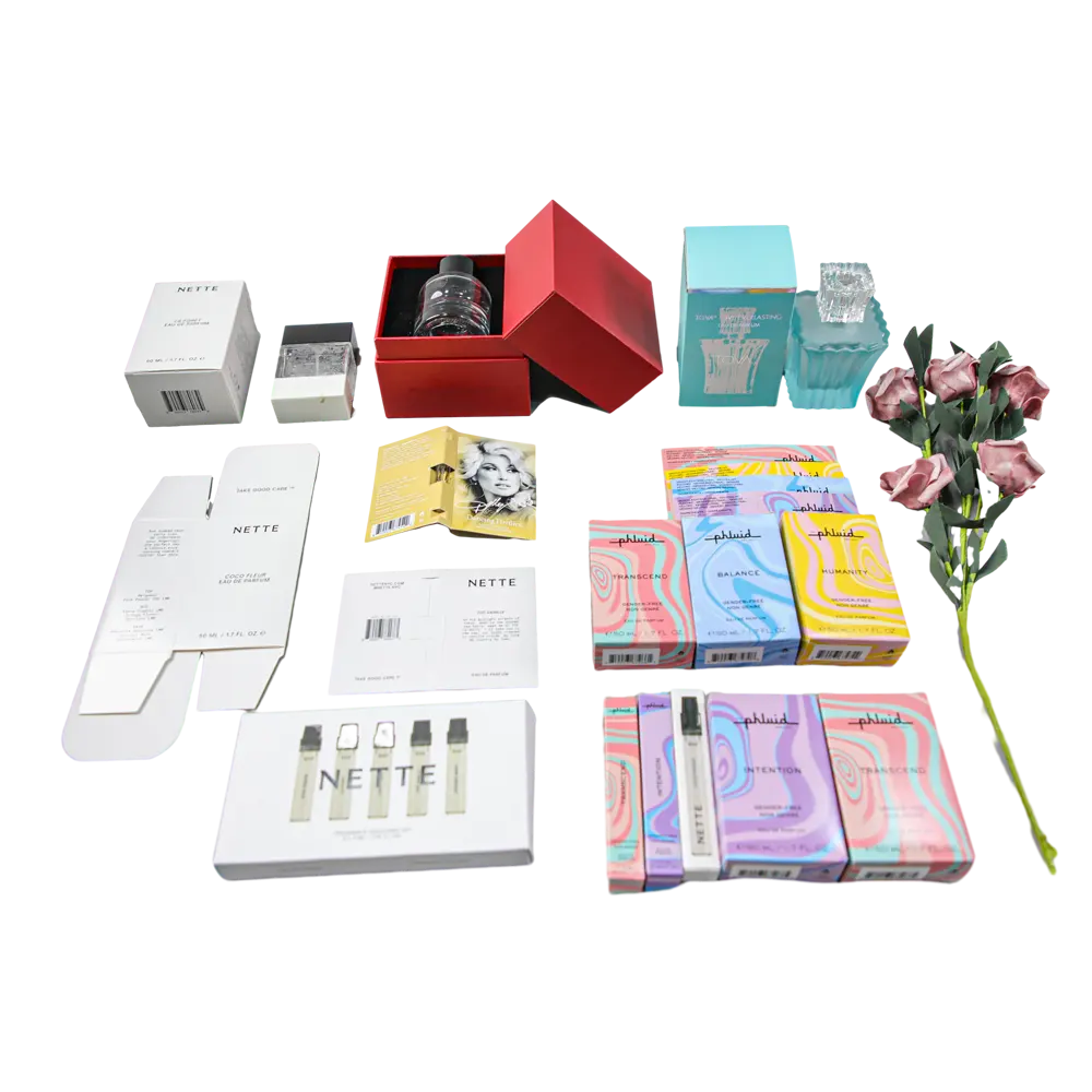 Sampel paket parfum kartu lipat mini 5ml botol wangi kotak parfum hadiah kosong kardus formal dengan kartu kertas untuk pencetakan