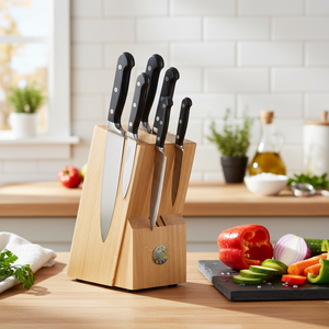 Ensemble de 4 couteaux à légumes en acier inoxydable, ensemble de couteaux de cuisine japonais avec support en bois - Product Image 3
