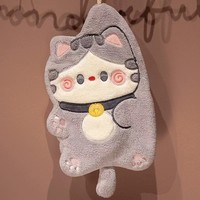 Serviette de toilette suspendue en forme de chat mignon, en polaire corail, séchage rapide, absorbante, brodée, pour cuisine et salle de bain, décoration