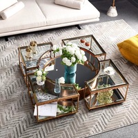 Table basse de salon de luxe en forme d'hexagone, tables d'appoint pour la maison, acier inoxydable doré, verre trempé transparent