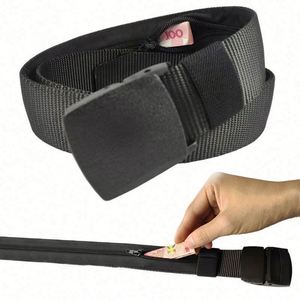 Cinturón de seguridad antirrobo de poliéster/algodón trenzado para viaje, con cremallera para dinero, para hombre, con hebilla de pasador, negro, bolsillo secreto, informal - Product Image 1