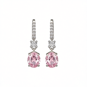 E1439 Orecchini con diamanti rosa, diamanti ovali naturali fantasia, gioielli classici da donna - Product Image 1