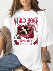Else Silver Wild Love T-Shirt Unisex Short <b>Sleeve</b> Crew Neck 100% Cotton Floral Print Casual Loose Fit All Seasons - Product Image 1