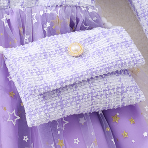 Vestido de malla con estrellas y mangas largas para niñas, estilo nuevo, con bolso pequeño - Product Image 4