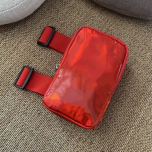 8\" Red Custom Logo Leather Holographic <b>Phone</b> Leg <b>Bag</b> Waterproof Double Red Elastic Band Thigh Leg <b>Bag</b> with Zipper Closure - Product Image 6