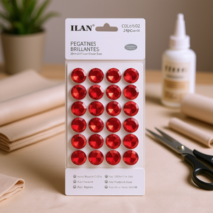 Ilan Adesivi Brillanti Rossi Rotondi 20mm con Strass, Circa 24 Pezzi - Product Image 2