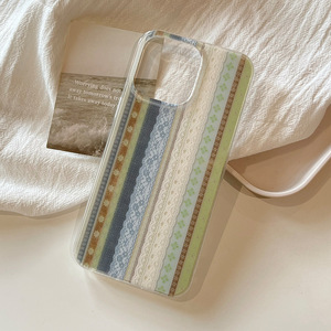 Étui de téléphone portable antichoc en silicone sculpté à rayures en dentelle rétro française pour <span class=keywords><strong>iPhone</strong></span> 16/17 - Product Image 2
