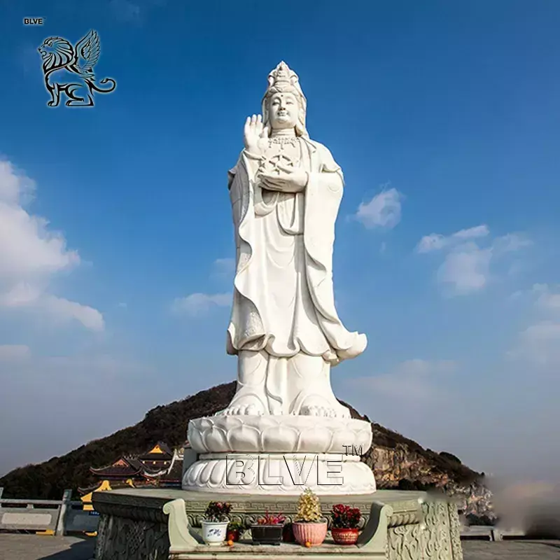 Восточный религиозный храм, уличное украшение, статуя Будды из натурального камня, белая мраморная скульптура Гуань Инь