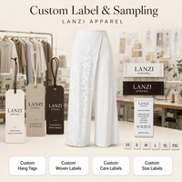 Pantalon large pour femme, blanc, avec superposition de dentelle florale, taille haute, élégant, pour les vacances, étiquettes personnalisées OEM, vente en gros