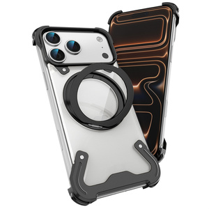 Coque de téléphone en acrylique transparente de haute qualité avec support magnétique 360° pour iPhone 14 15 16 17 Pro Max, cadre métallique et protection antichoc aux coins - Product Image 6