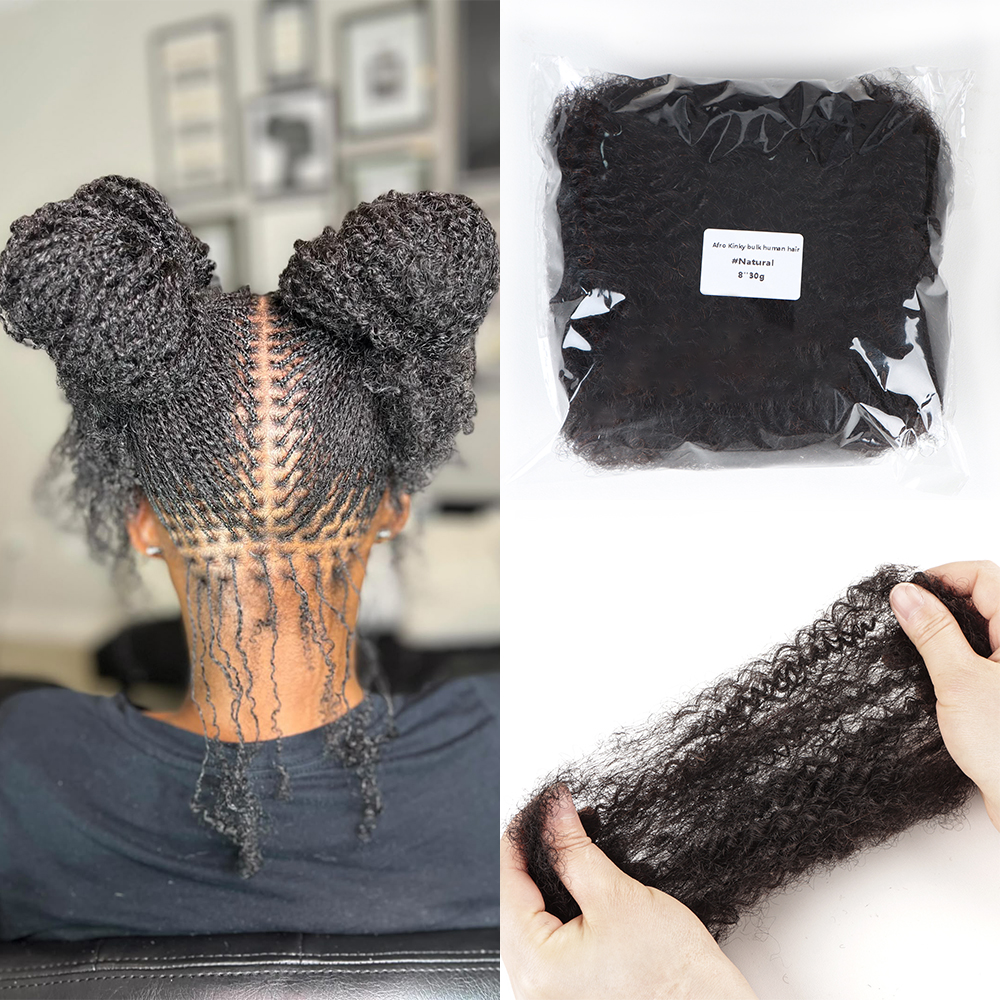 Raw Human Hair Vendors Unprocessed Afro Kinky Bulk Hair 30g 50g 100g Afro Kinky Bulk Human Hair for Dreadlocks Braiding Hair - Image 1