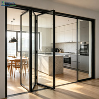 Porte coulissante à cadre design moderne, à rupture de pont thermique, en aluminium, pour patio, balcon, double vitrage trempé, étanche, pliable, chambre, cuisine