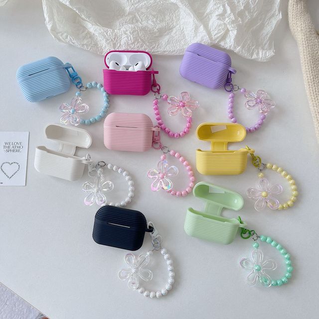 New Soft Silicone Wireless Earbuds Case with Bead Rope & Stripe Design Full Protection Cover for Pro1/2 Earbuds