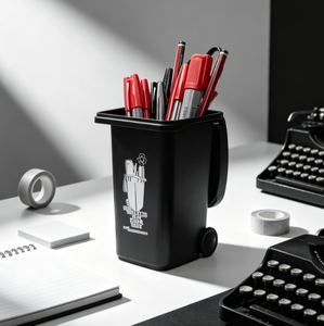 Mini Wheeled Trash Can Shape Desk Pen Holder Funny Office Desktop Stationery <strong>Storage</strong> Organizer - Product Image 1