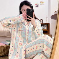 Pyjama décontracté rayé pour femme Lijia, taille élastique, manches longues, en coton nuage respirant, motif Tulip Bear, vêtements d'intérieur et de nuit