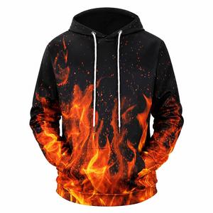 Sudadera con Capucha para Hombre, Estampado de Llamas, Sublimación, Corte Regular, Informal, con Bolsillo Tipo Canguro y Capucha Ajustable - Product Image 5