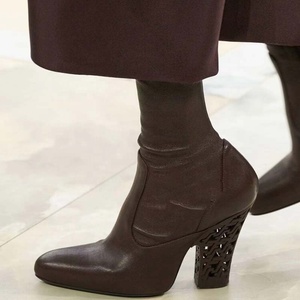 Retro Style Women Stretch Leather Knee High <b>Boots</b> Round Toe Cut Out Chunky Heels Shoes Girl's Side Zipper Long Booties - Product Image 4