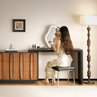 Bureau d'ordinateur et coiffeuse intégrés avec tiroirs, style médiéval vintage, en bois massif, pour chambre et usage domestique