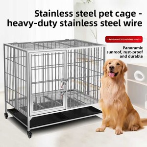 Cage <span class=keywords><strong>pour</strong></span> <span class=keywords><strong>chien</strong></span> de grande taille <span class=keywords><strong>en</strong></span> acier inoxydable, robuste, avec tube carré, bac à litière, design à 2 compartiments <span class=keywords><strong>pour</strong></span> Golden Retriever et grands chiens - Product Image 6