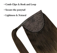 Queue de cheval droite brun foncé naturel, sans nœuds, sans perte de cheveux, extensions capillaires double épaisseur, queue de cheval à clipser pleine longueur