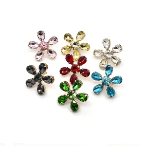 wholesale fashion flower shapes seven colors brass copper shoe Accessories Decoration sew on rhinestone buckle with prong