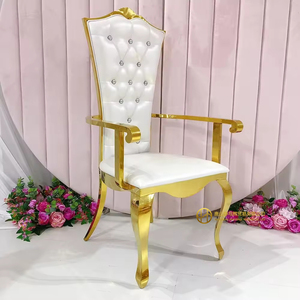 Venta al por mayor barato fiesta real <span class=keywords><strong>alquiler</strong></span> evento banquete usado oro Acero inoxidable respaldo alto VIP boda decoración trono reposabrazos silla - Product Image 2