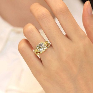 Set di Anelli per Coppia con Zirconi Floreali Quadrati, Gioielli di Lusso per Fidanzamento Femminile - Product Image 2